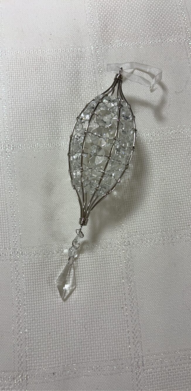 Clear Crystal Hanging Ornament 7 in Clear & Silver